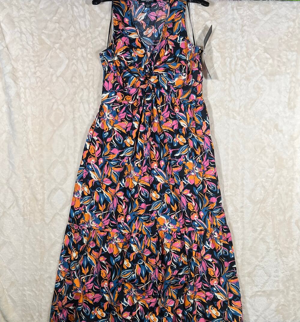 French Connection Large Floral Maxi Dress Sleeveless Pockets Elastic Waist NWT